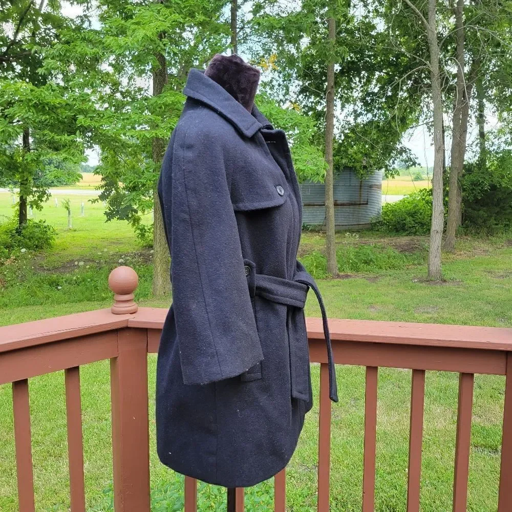 GAP Women's Dark Navy Wool Button-Down Belted Waist Pea Coat Size M